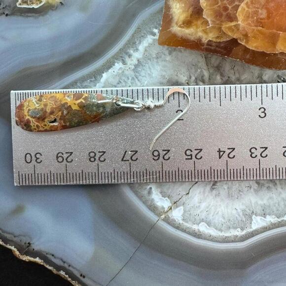 Sterling Elongated Teardrop Red Marcasite Slab Dangle Earrings For Women #226 - Picture 10 of 10